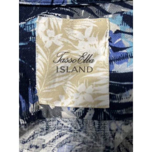Tasso Elba Hawaiian Mens Button Down Shirt Size L Blue Floral Print Silk… - Picture 4 of 6